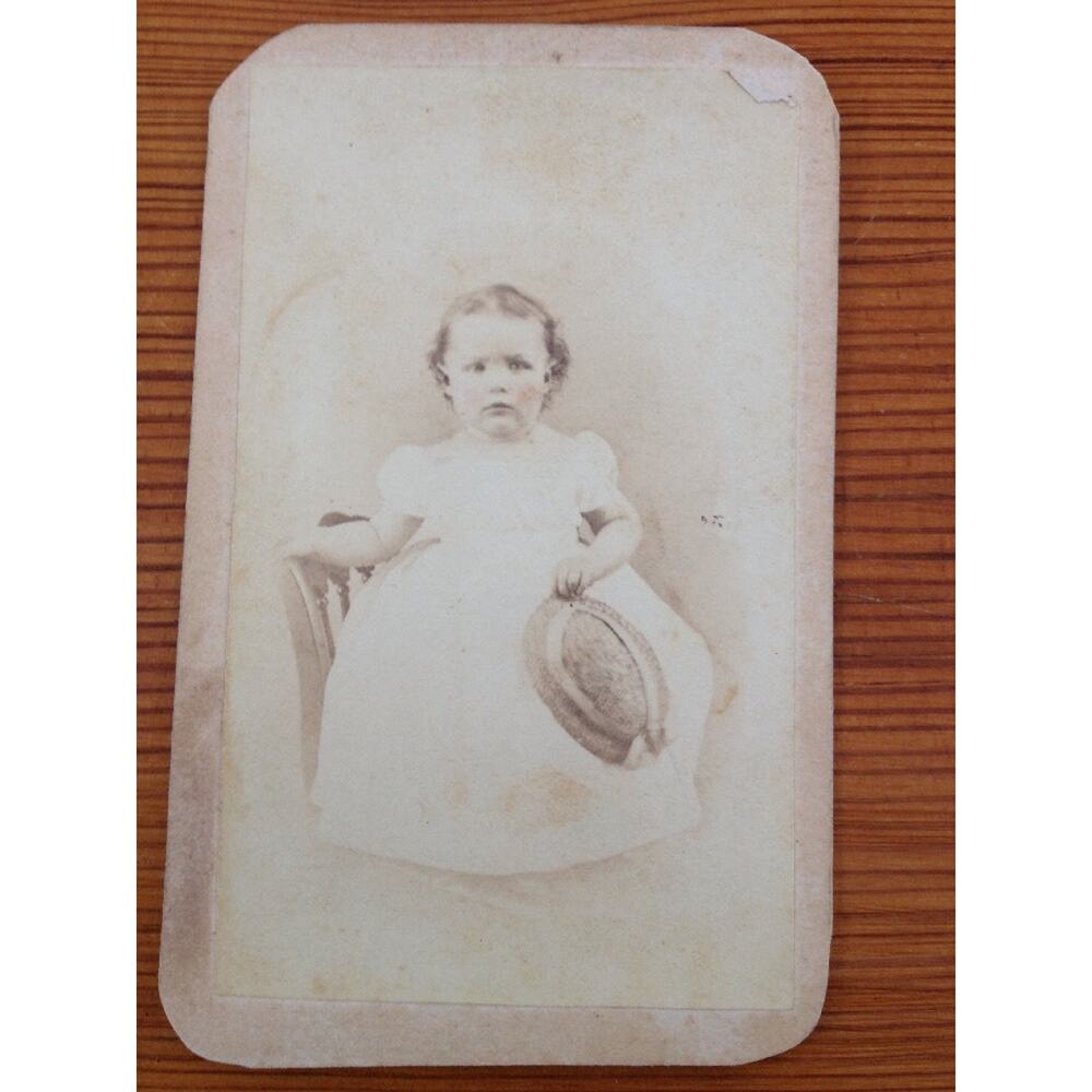 Antique Infant Baby Toddler White Baptism Dress Hat Sepia Cabinet Photograph
